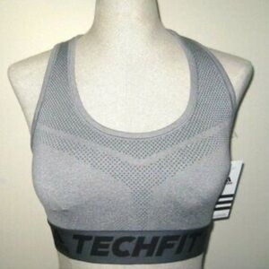 Adidas TECHFIT Compression Feel Wide Band Sports Bra in Grey Racerback Small